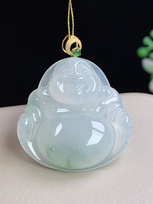 18k金镶冰飘花佛公，无裂，尺寸25.6-24.8-5.8mm，Q16xcf