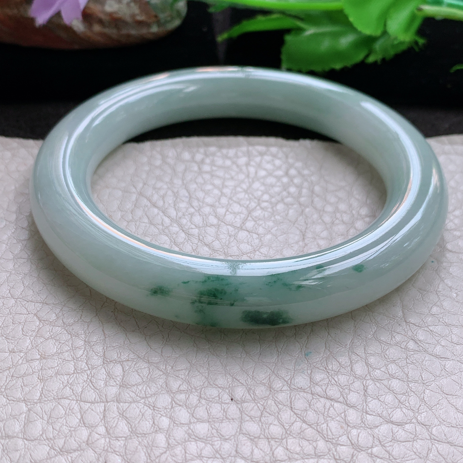 js大圈口60*11.5*11.8胖圆镯 缅甸翡翠a货玉手镯飘花圆条玉手环