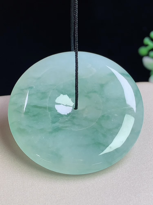 冰飘花大平安扣，无裂，尺寸34.6-5.6mm，Q16tgj