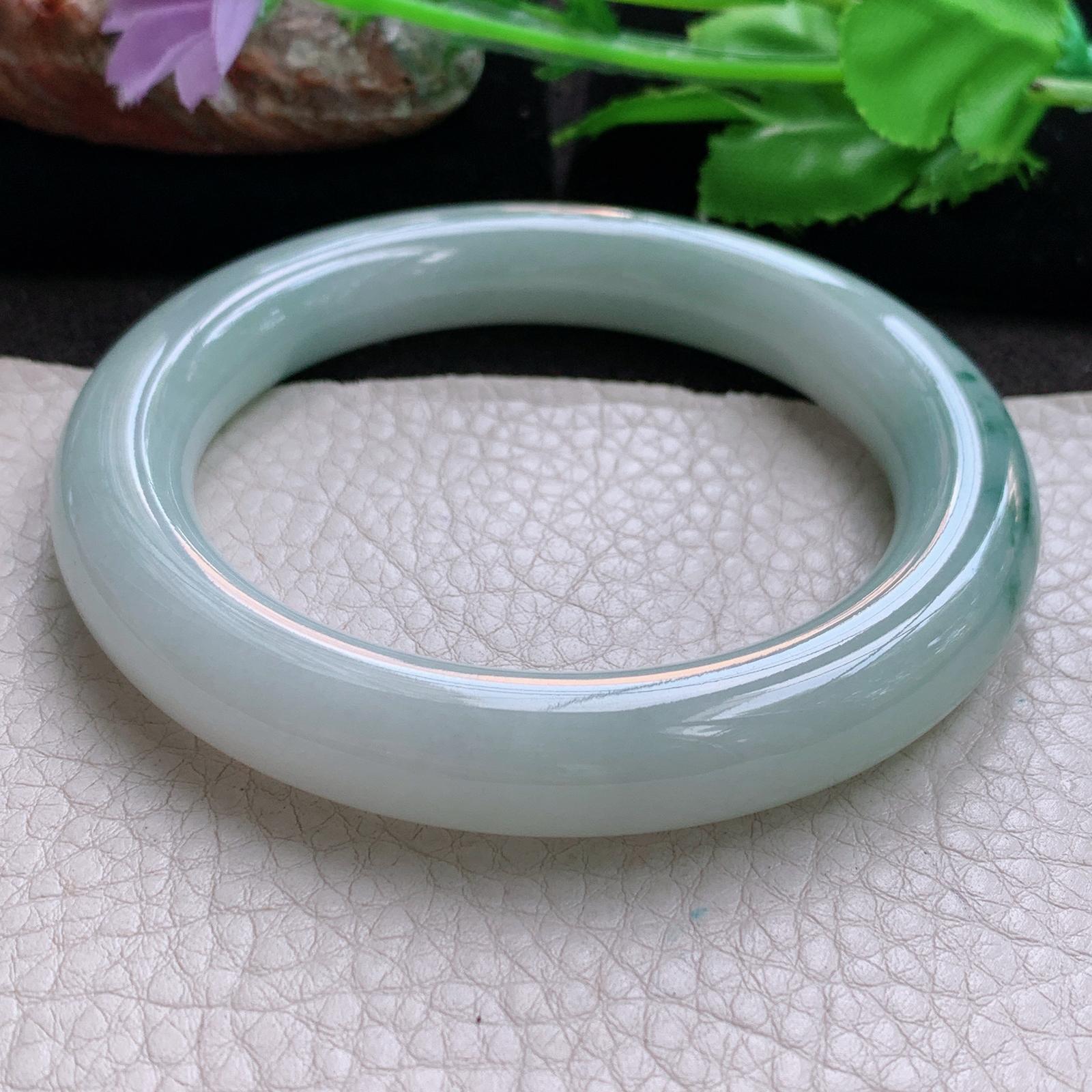 js大圈口60*11.5*11.8胖圆镯 缅甸翡翠a货玉手镯飘花圆条玉手环