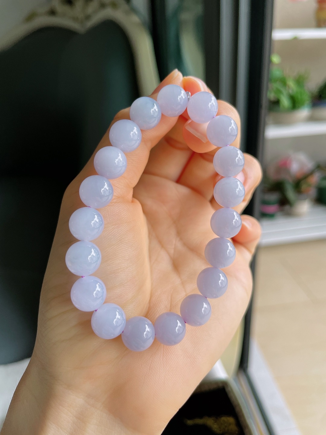 缅甸天然翡翠A货，冰手串，尺寸：10mm。【编3952】