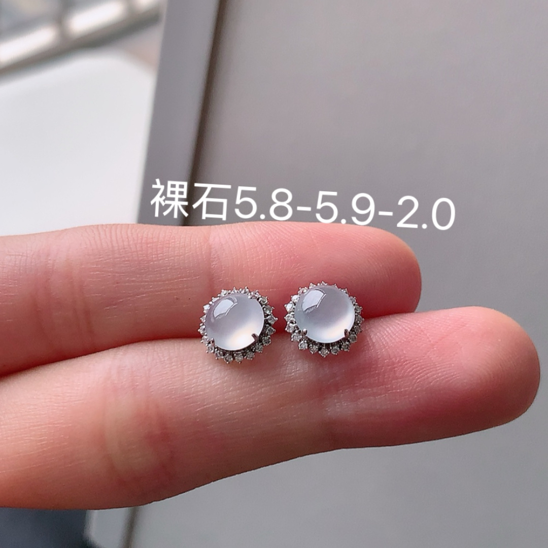 ️️ 高冰耳钉   种水好  冰润通透  上耳优雅迷人 货号31714，5.8-5.9-2.0