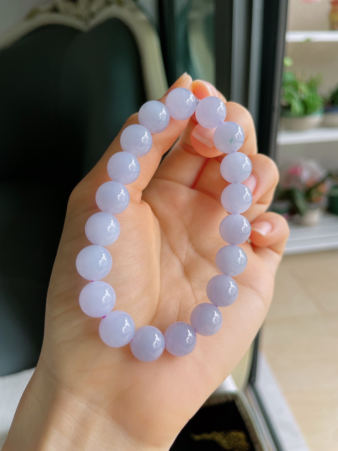 缅甸天然翡翠A货，冰手串，尺寸：10mm。【编3952】