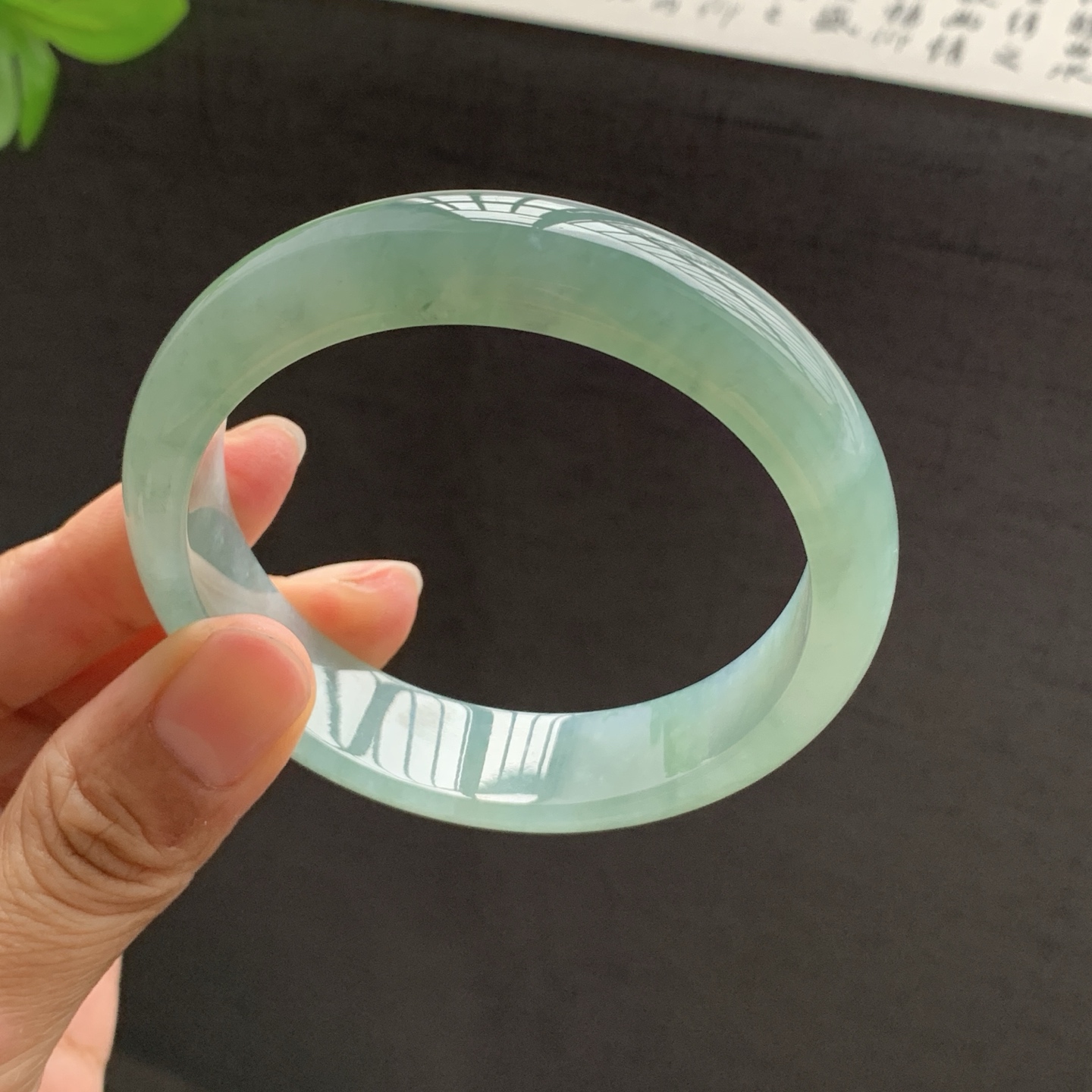 071509GX 蓝水飘花正圈翡翠手镯 58.4-14.3-7.7