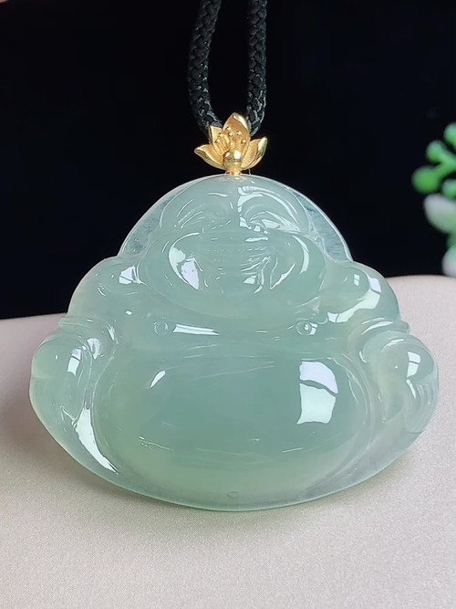 18k金镶冰种佛公，无裂，尺寸32-38-6.4mm，Q16tgj