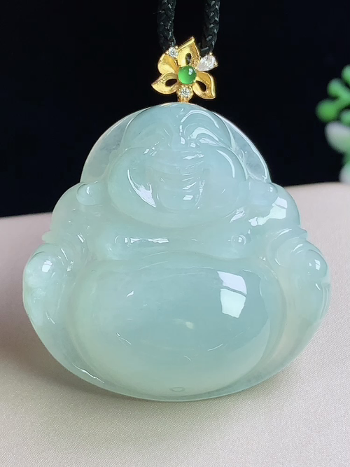 18k金镶冰种佛公，无裂，尺寸33-33.9-10.1mm，Q16tgj