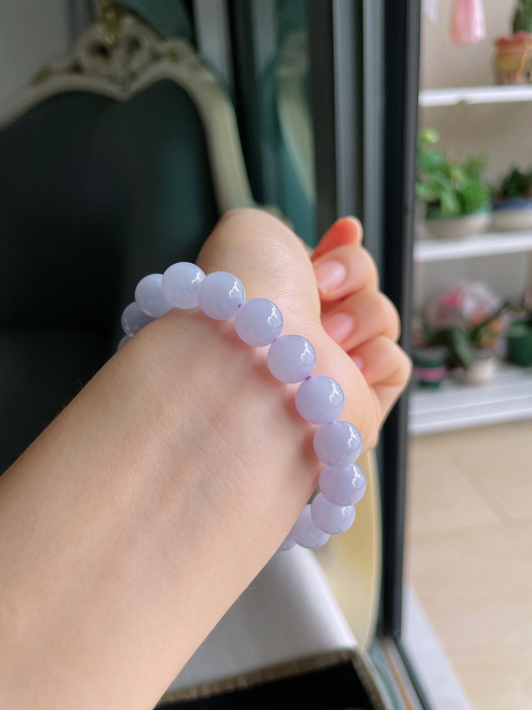 缅甸天然翡翠A货，冰手串，尺寸：10mm。【编3952】