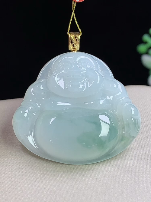 18k金镶冰飘花佛公，无裂，尺寸27.6-30.3-5.8mm，Q16xcf