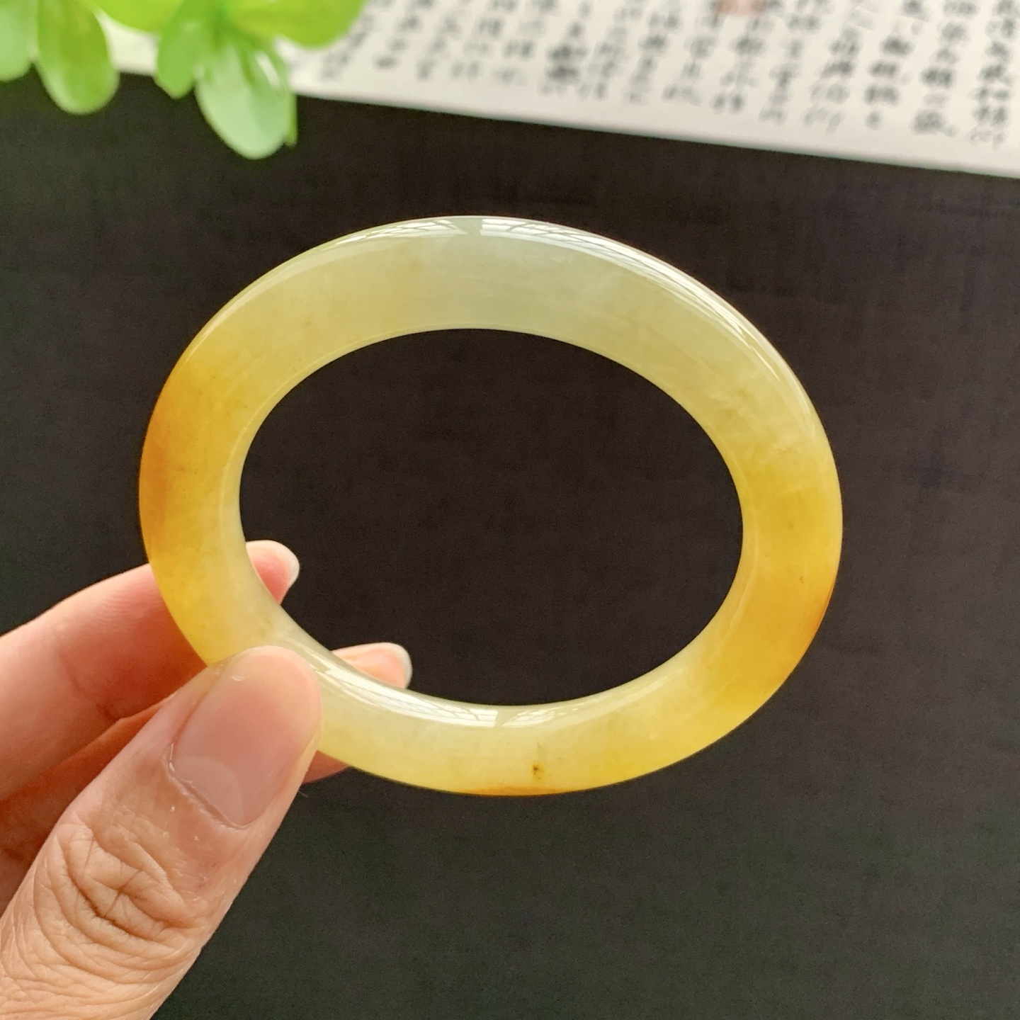 071703SY 50圆条冰黄翡翡翠手镯 50.8-9.8-9.5