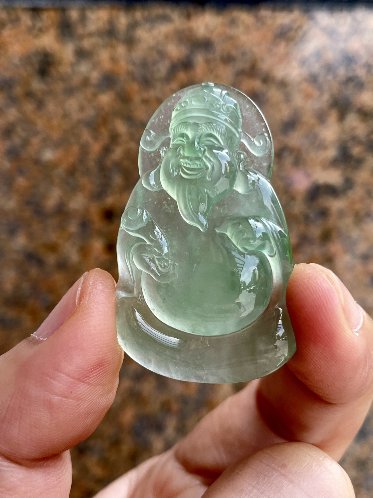 【冰种晴底财神】质地细腻，饱满圆润，笑口常开