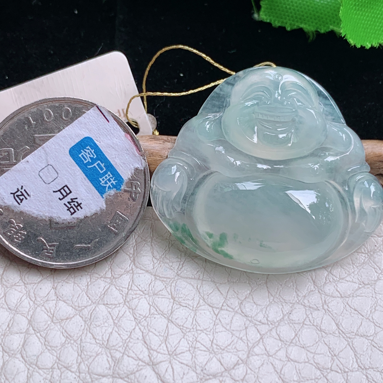 ws实拍30.6*34.6*6.2缅甸翡翠精雕冰飘花佛公 开心佛玉吊坠