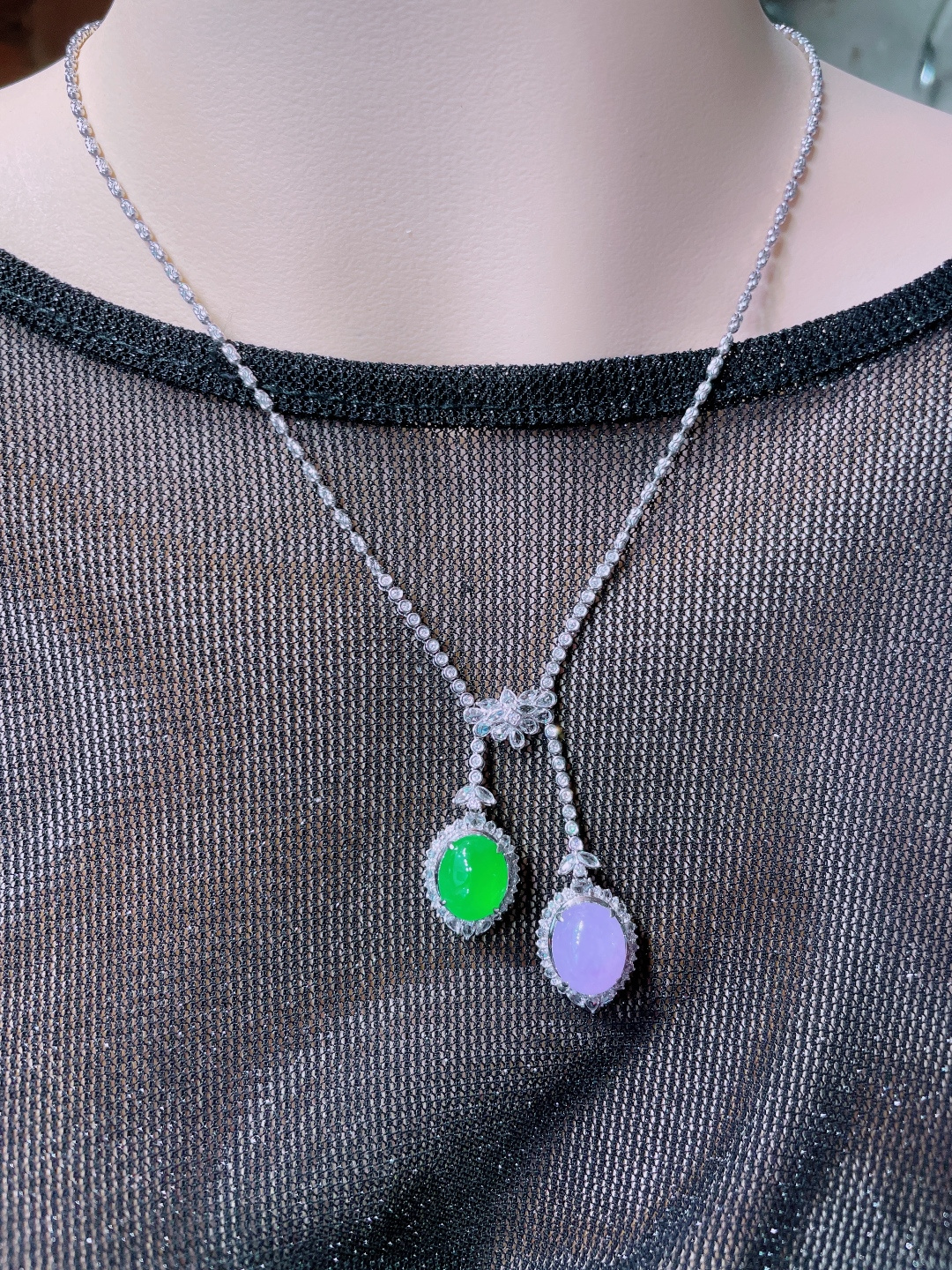 ️绿紫蛋面项链，晶莹剔透，新颖时尚，12-9.5