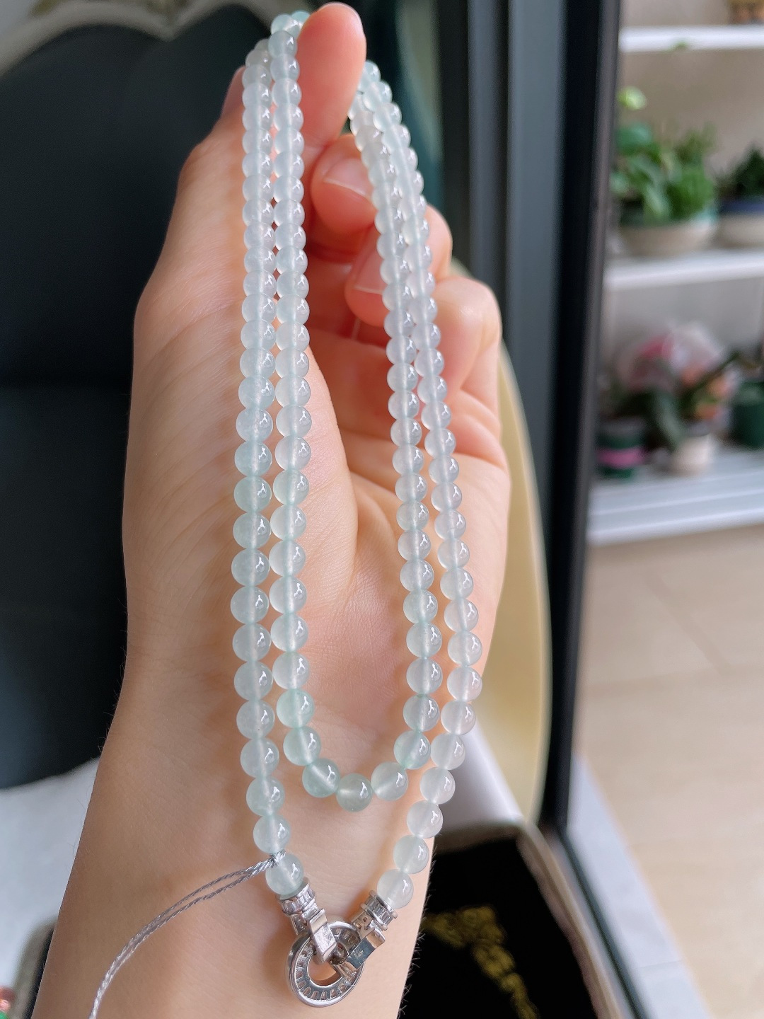 ️，缅甸天然翡翠A货，白冰珠链，尺寸：5mm120颗。【编3278】