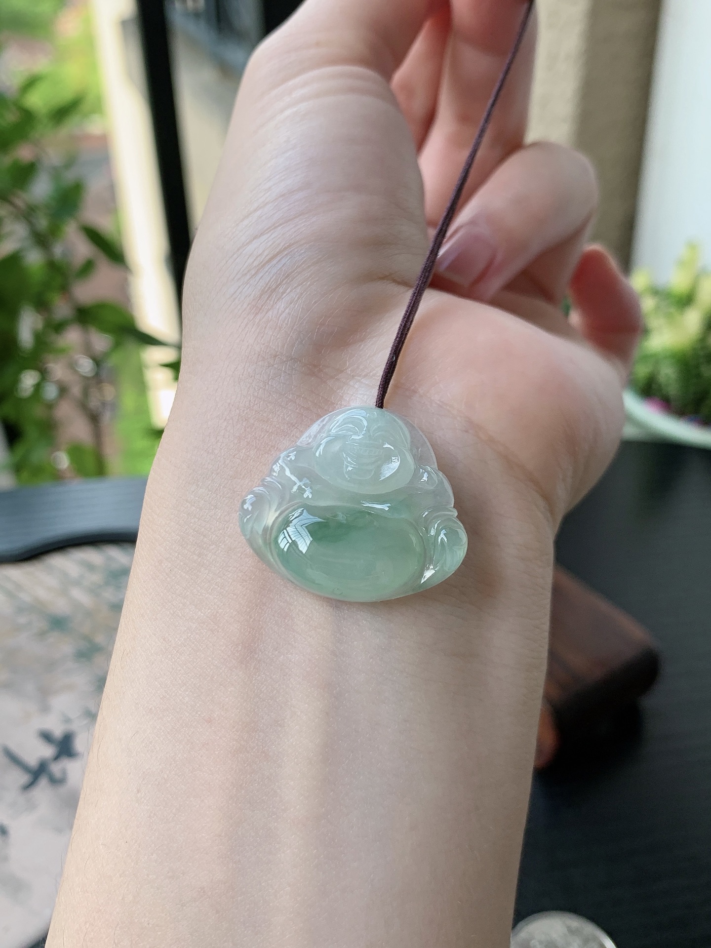 老坑冰种胶感飘蓝花佛公吊坠 裸石尺寸:23.6-27.2-5.3mm