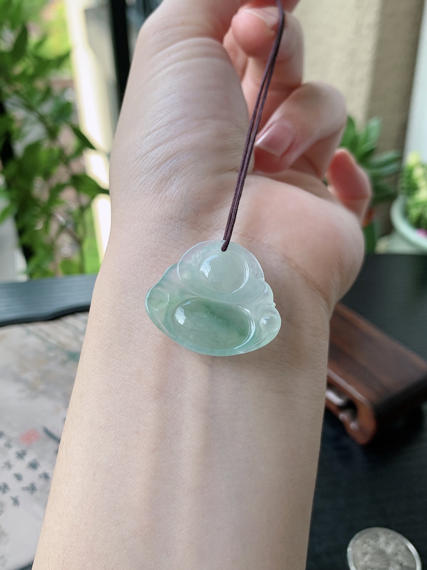老坑冰种胶感飘蓝花佛公吊坠 裸石尺寸:23.6-27.2-5.3mm