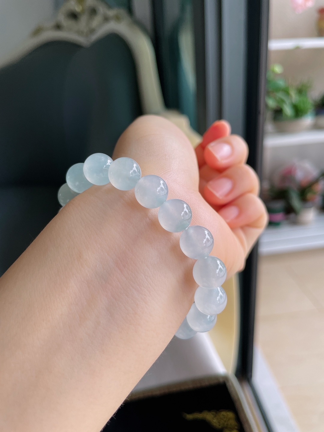 ️，天然翡翠A货，冰种白冰手串，尺寸：10mm。【编4075】