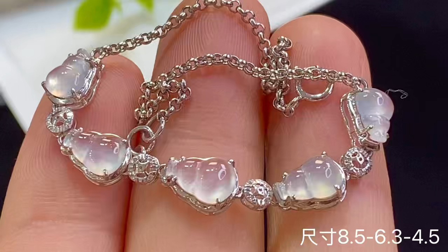 18k金+钻玻璃种葫芦手链，8.5-6.3-4.5