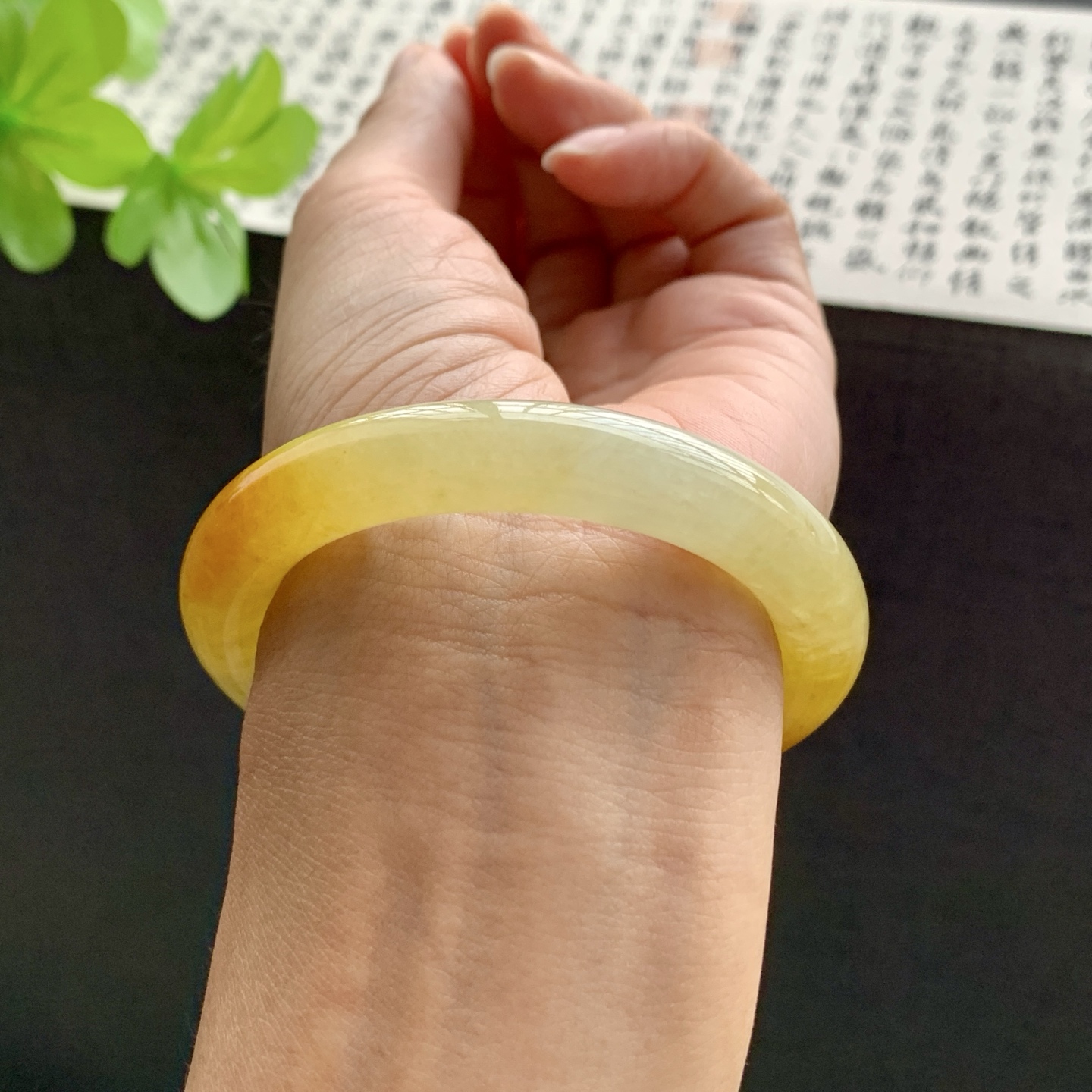 071703SY 50圆条冰黄翡翡翠手镯 50.8-9.8-9.5