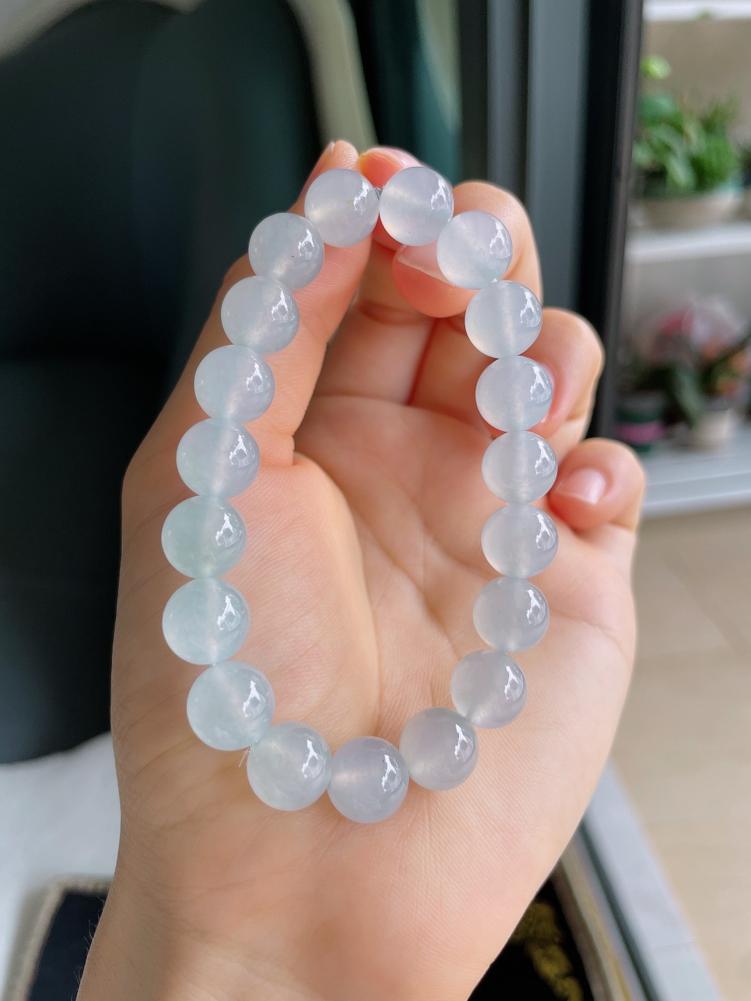 ️，天然翡翠A货，冰种白冰手串，尺寸：10mm。【编4075】