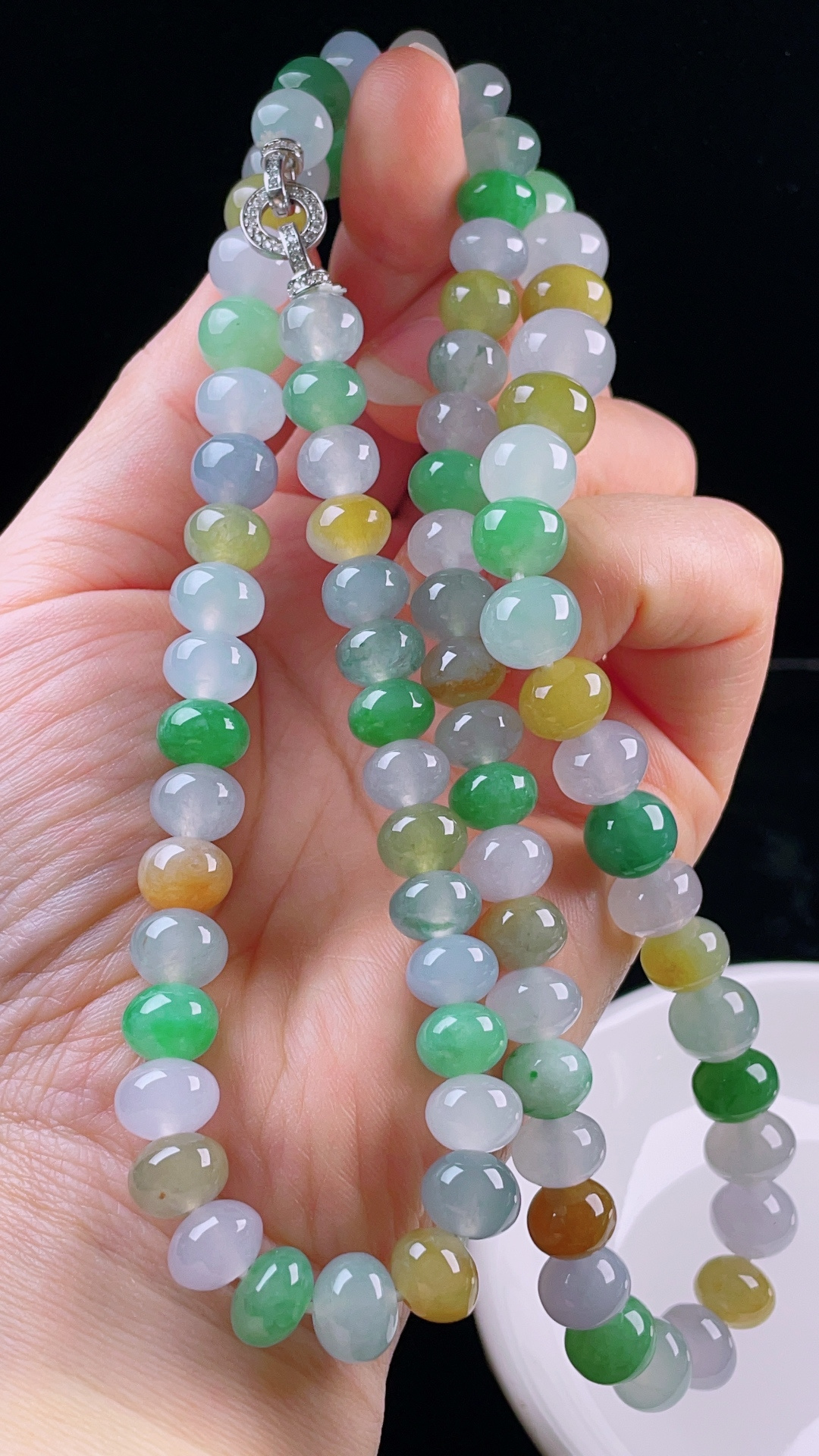 ️多彩珠链，老种起光，细底通透，尺寸：10.2/7.7mm0716