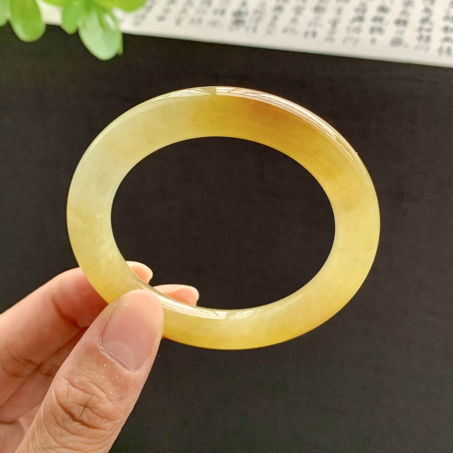 071703SY 50圆条冰黄翡翡翠手镯 50.8-9.8-9.5