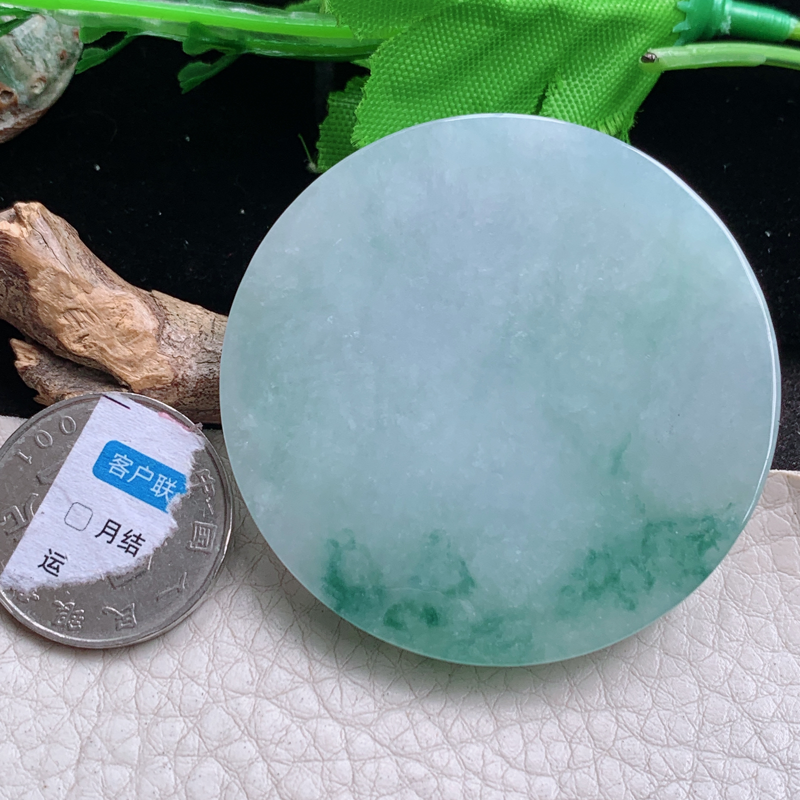 Zen实拍53*6.3缅甸翡翠精雕飘花厚装大平安扣 素面牌玉吊坠