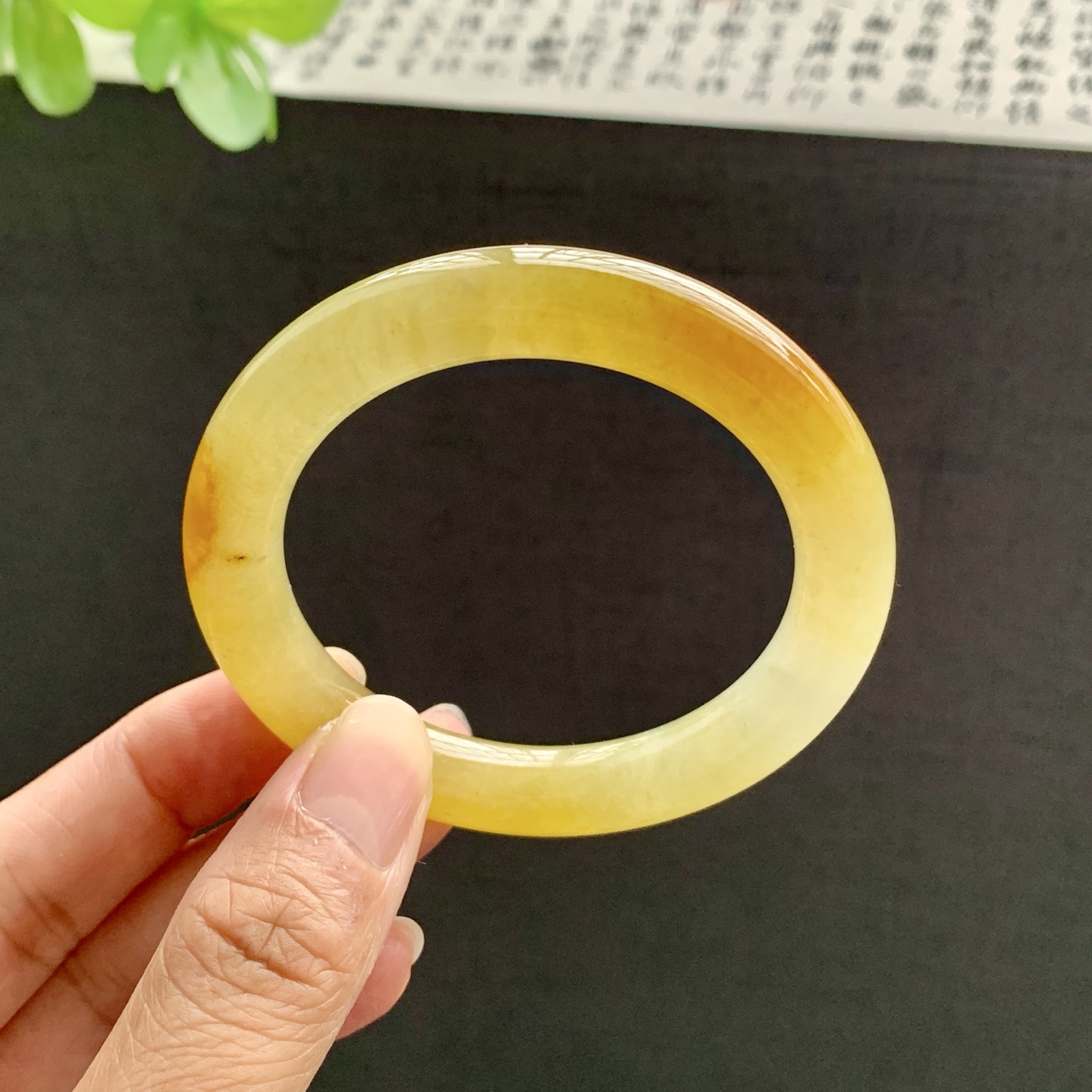071703SY 50圆条冰黄翡翡翠手镯 50.8-9.8-9.5