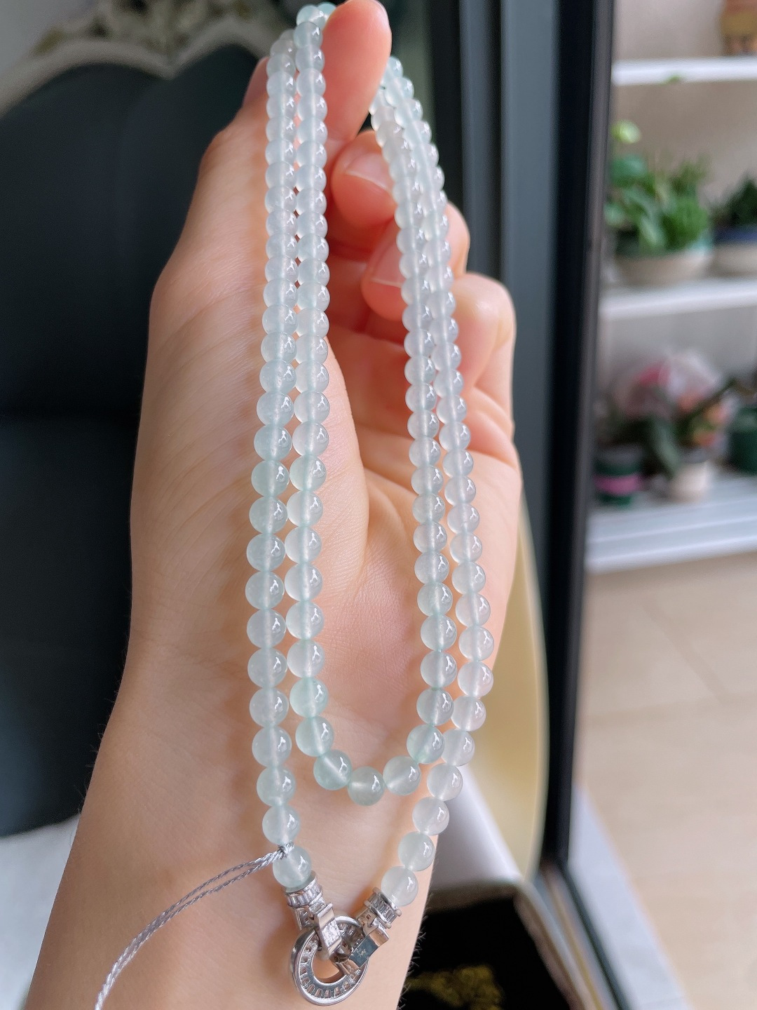 ️，缅甸天然翡翠A货，白冰珠链，尺寸：5mm120颗。【编3278】