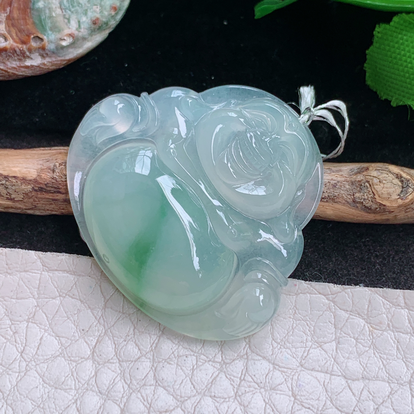 Qxm实拍31.2*35*5.8缅甸翡翠冰飘花大佛公吊坠 开心弥勒佛