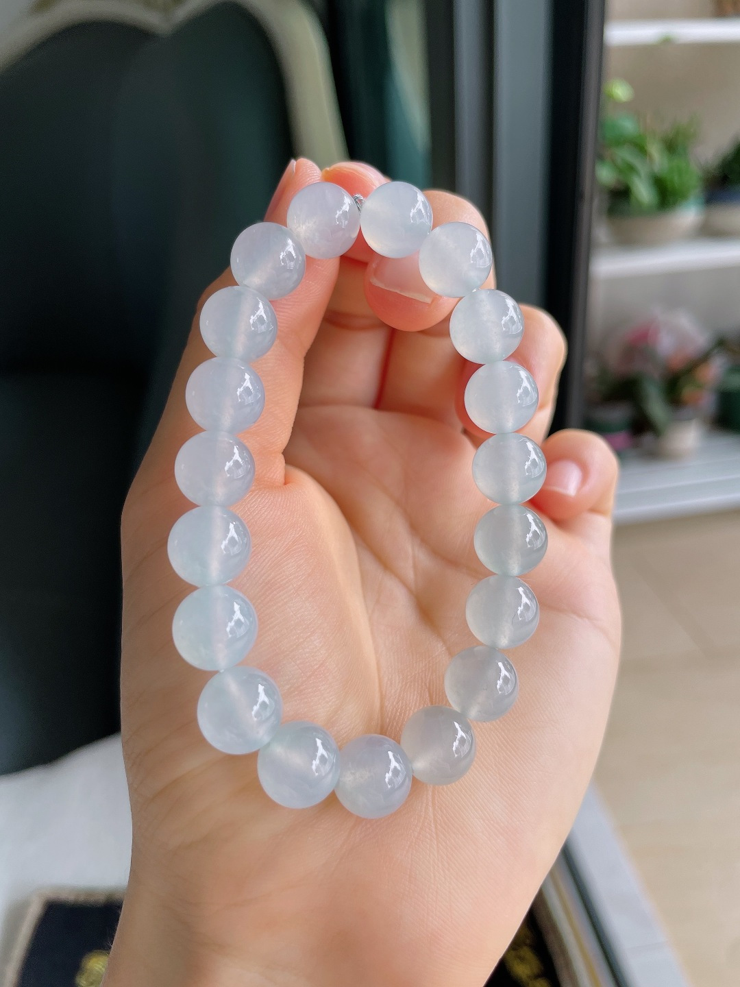 ️，天然翡翠A货，冰种白冰手串，尺寸：10mm。【编4075】