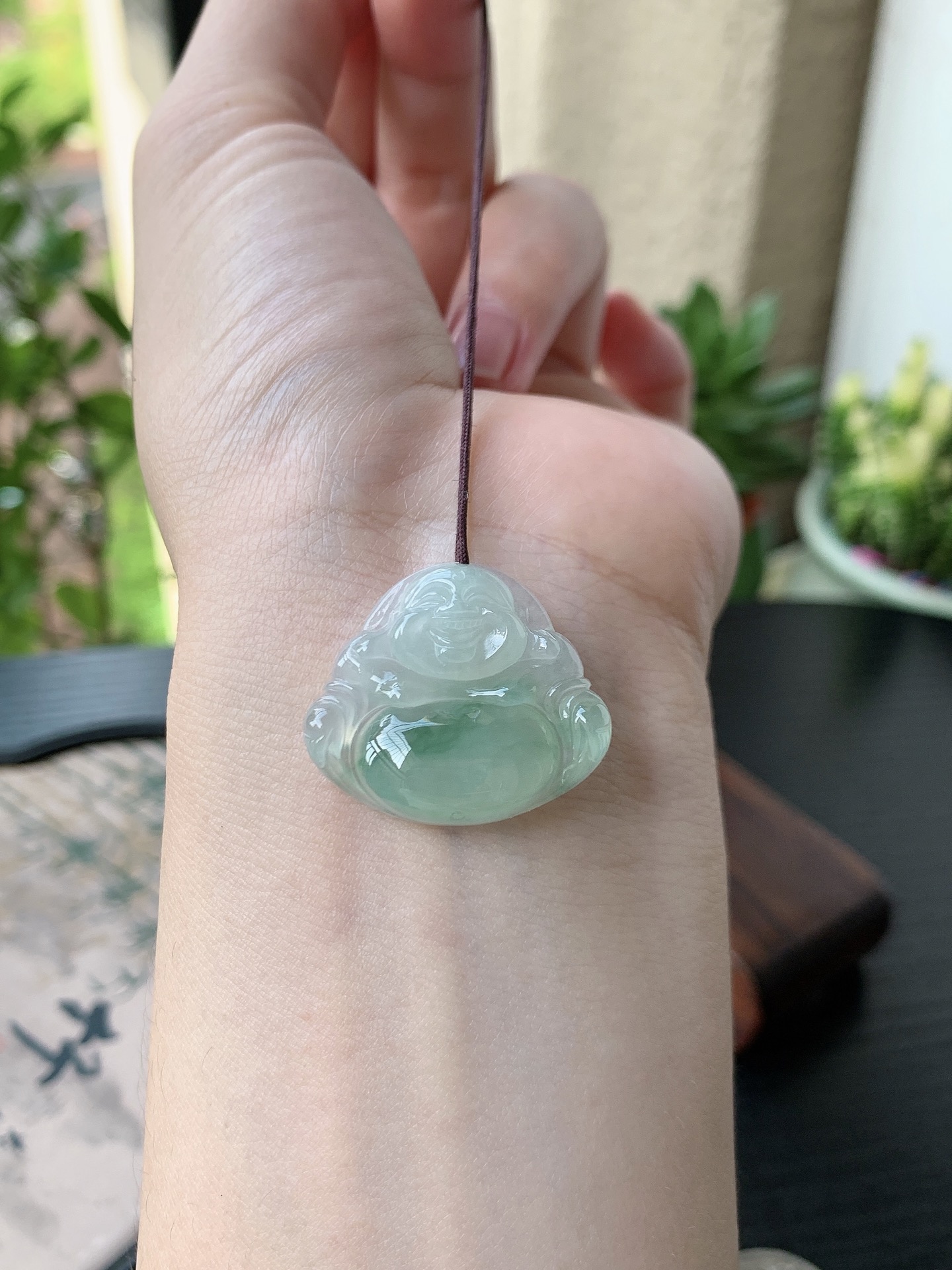 老坑冰种胶感飘蓝花佛公吊坠 裸石尺寸:23.6-27.2-5.3mm