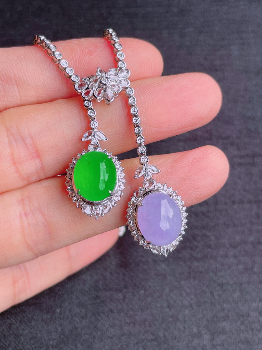 ️绿紫蛋面项链，晶莹剔透，新颖时尚，12-9.5