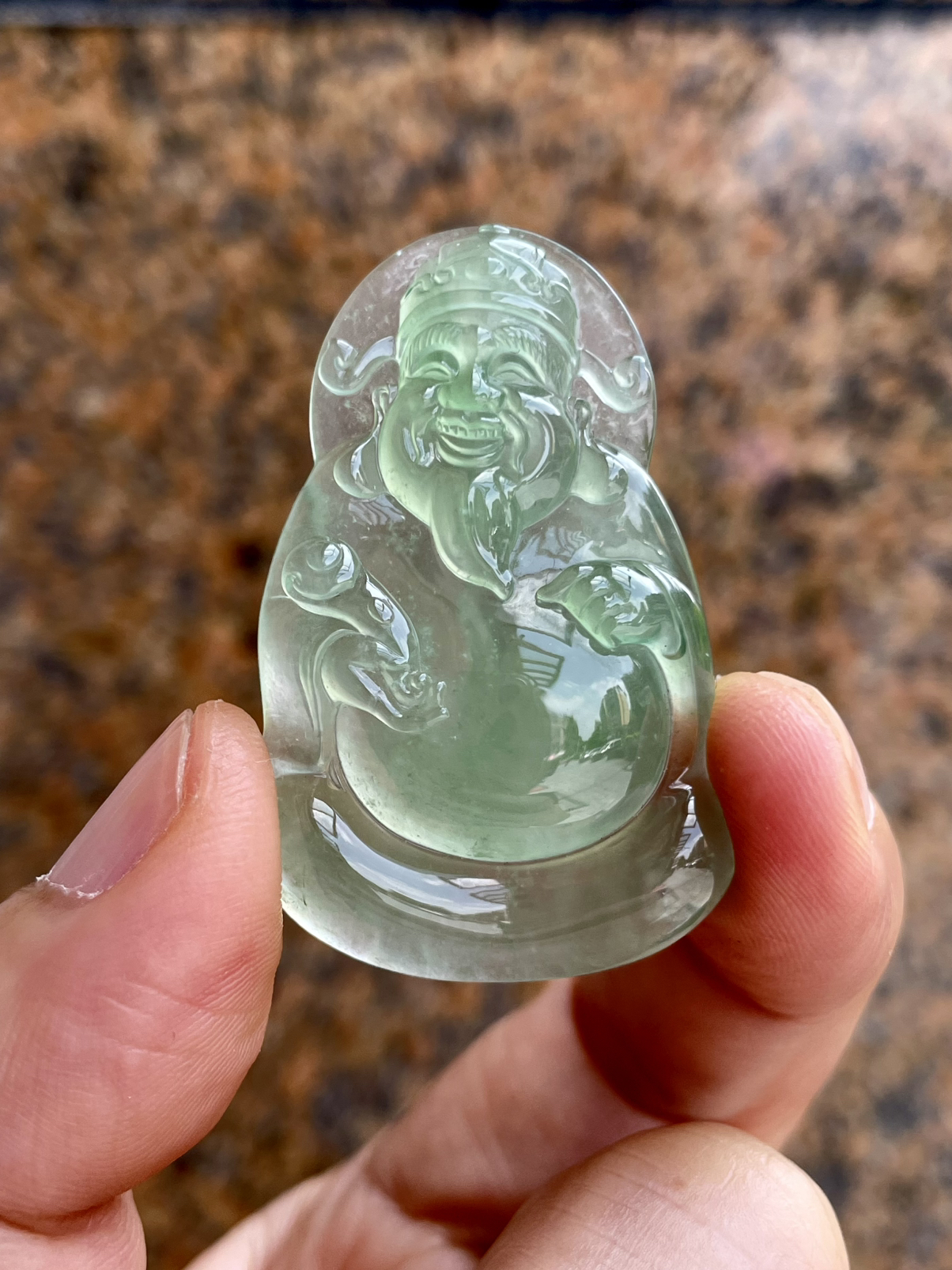 【冰种晴底财神】质地细腻，饱满圆润，笑口常开