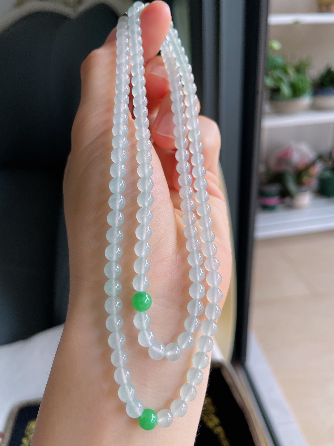 ️，缅甸天然翡翠A货，白冰珠链，尺寸：5mm120颗。【编3278】