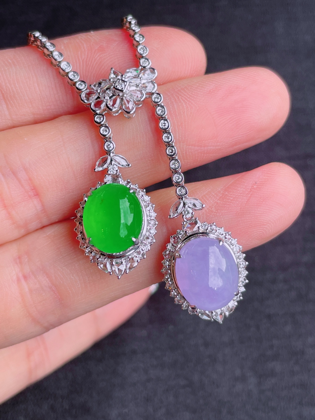 ️绿紫蛋面项链，晶莹剔透，新颖时尚，12-9.5