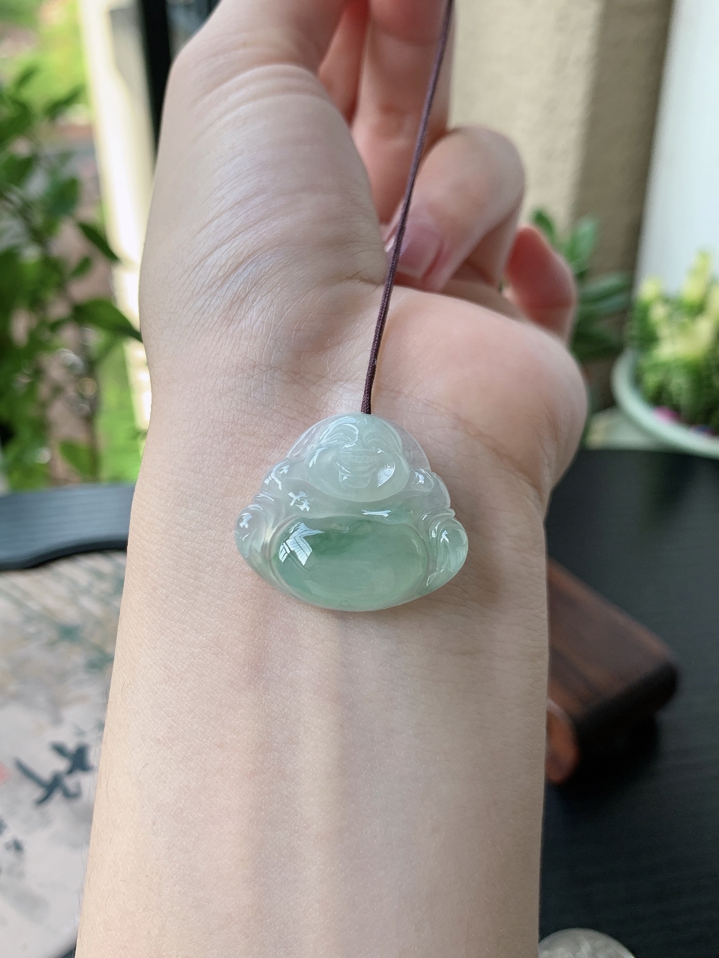 老坑冰种胶感飘蓝花佛公吊坠 裸石尺寸:23.6-27.2-5.3mm