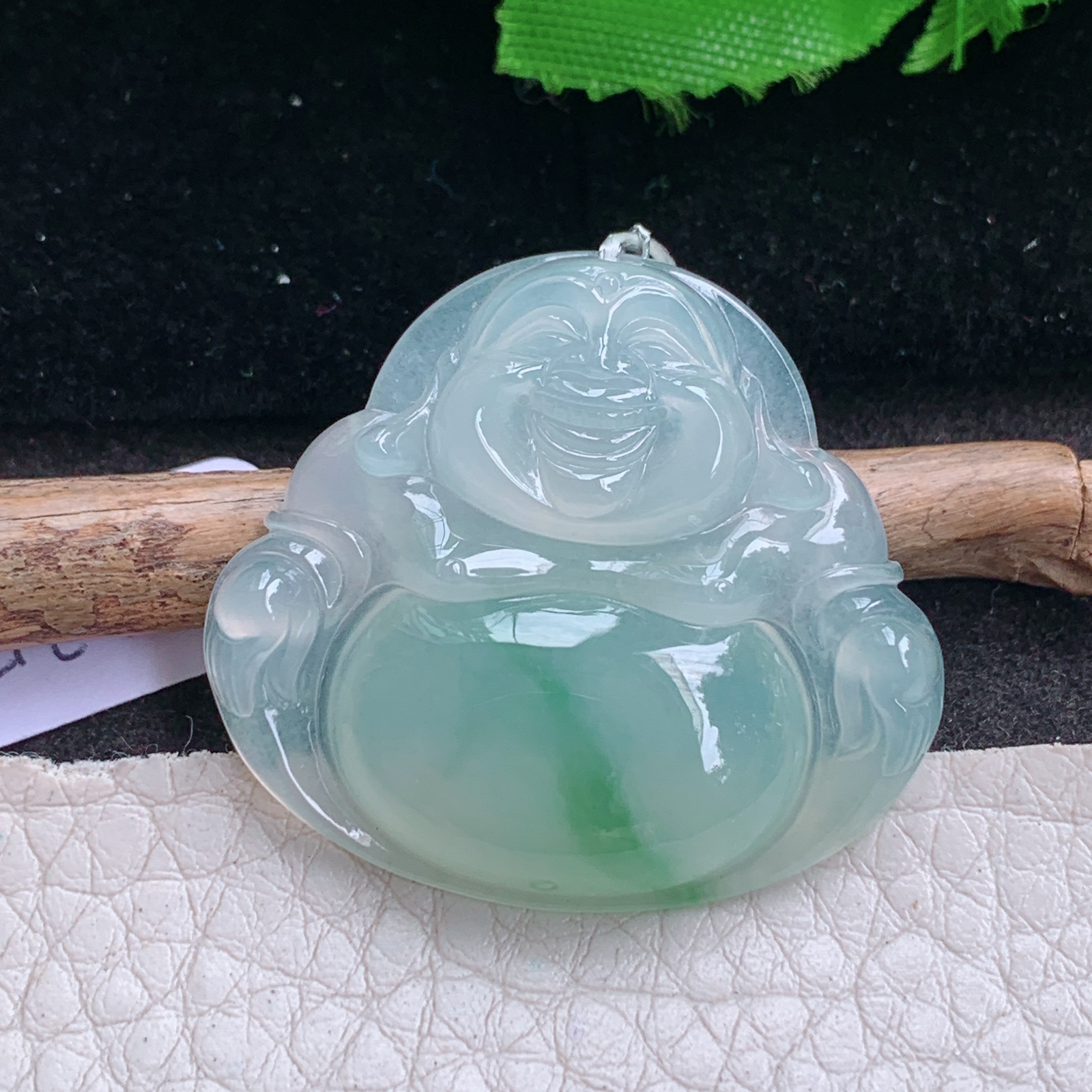 Qxm实拍31.2*35*5.8缅甸翡翠冰飘花大佛公吊坠 开心弥勒佛