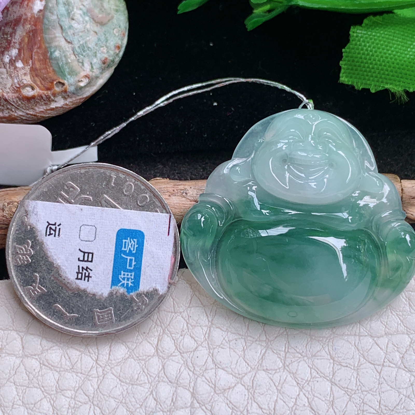 Qxm实拍31.8*34*6缅甸翡翠飘花大佛公吊坠大肚弥勒佛玉坠