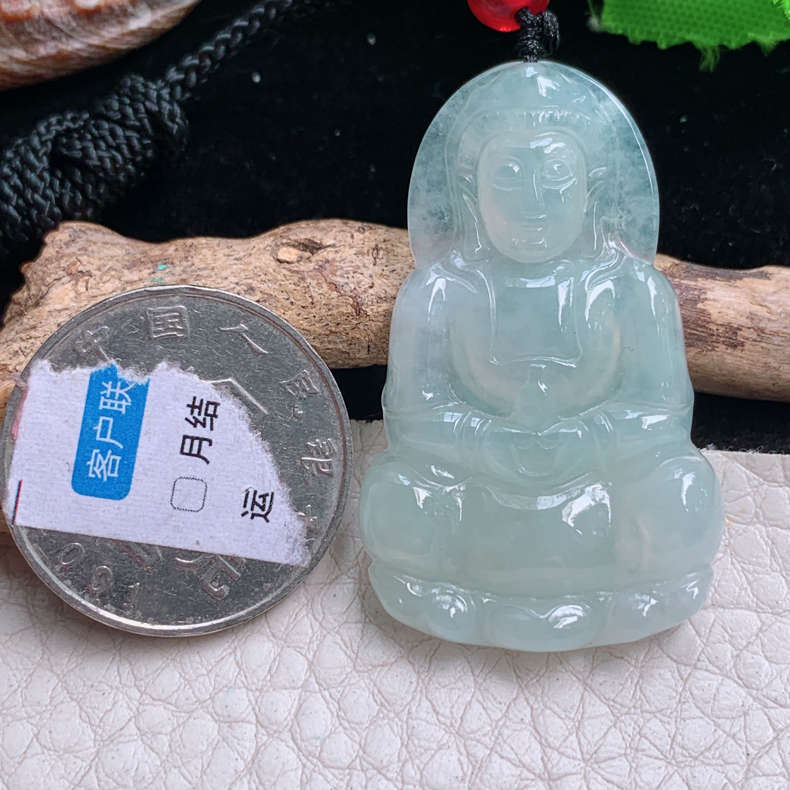 Zen实拍41*25.5*4.8缅甸翡翠精雕冰晴净瓶观音玉吊坠