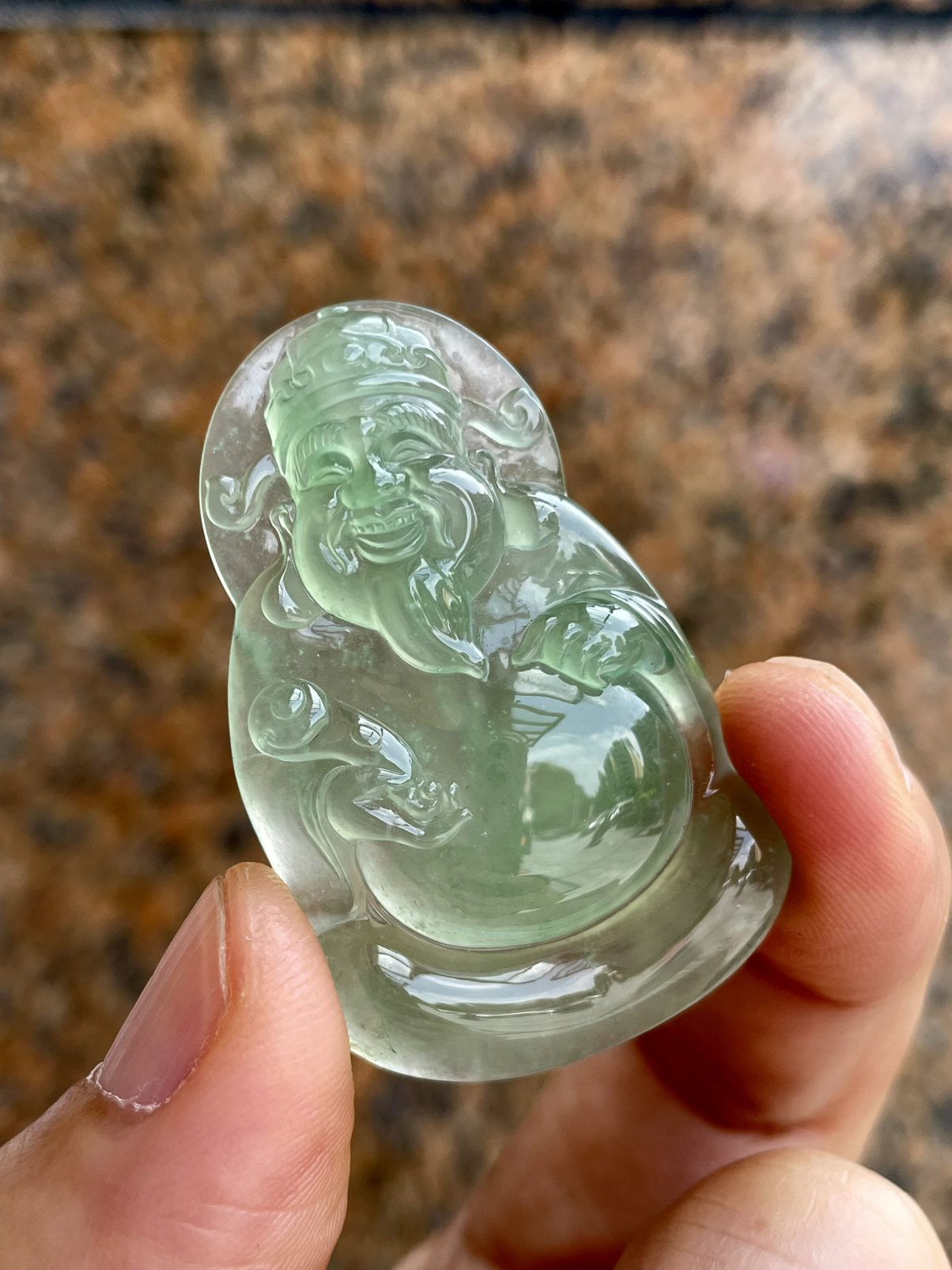 【冰种晴底财神】质地细腻，饱满圆润，笑口常开