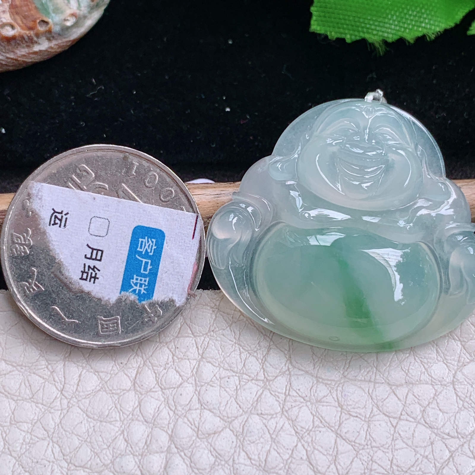 Qxm实拍31.2*35*5.8缅甸翡翠冰飘花大佛公吊坠 开心弥勒佛