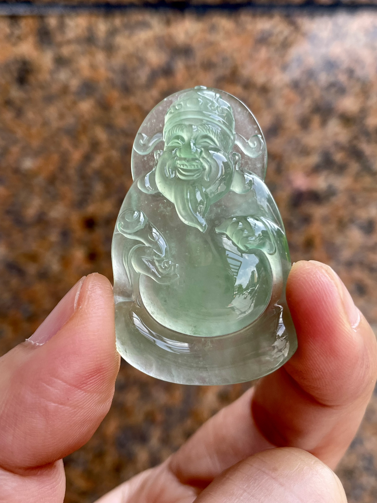 【冰种晴底财神】质地细腻，饱满圆润，笑口常开