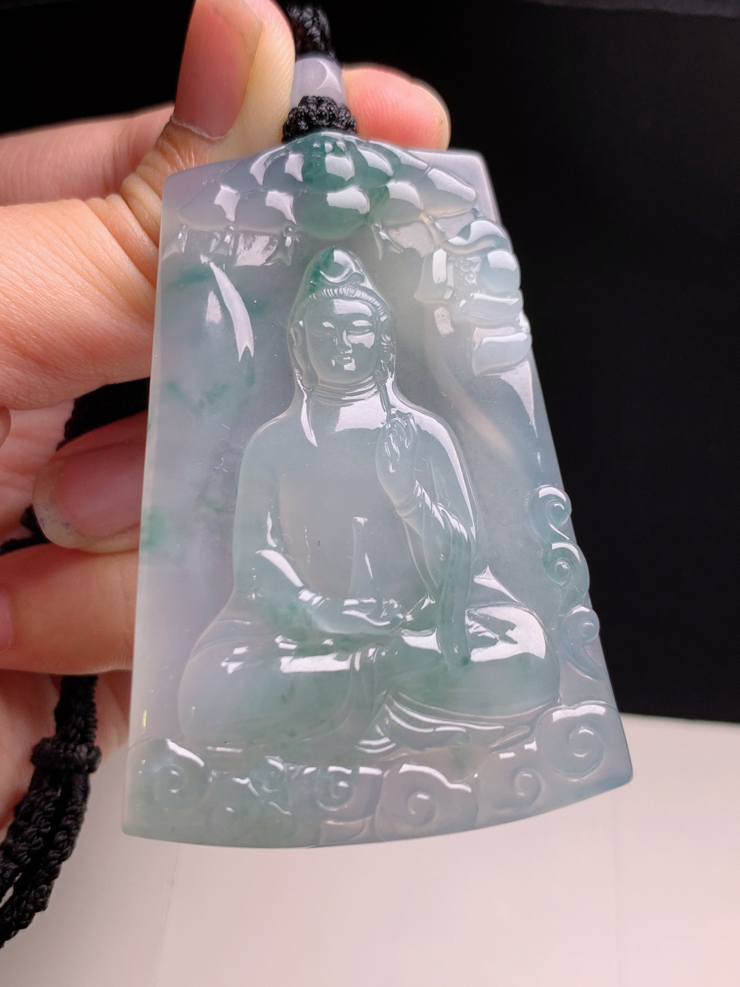 冰飘花观音牌，冰润清透雕工细腻，慈容温婉祥和雅致 裸石60.3-41.2-6 43
