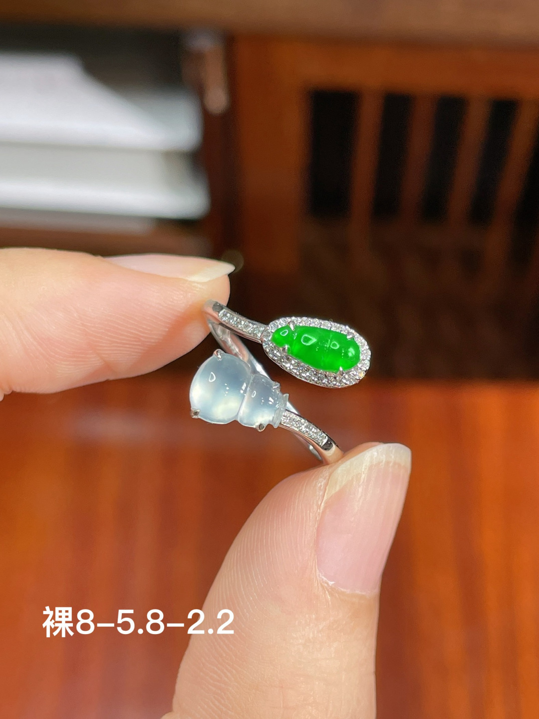 ️葫芦戒指 无裂，18k金镶嵌，8-5.8-2.2