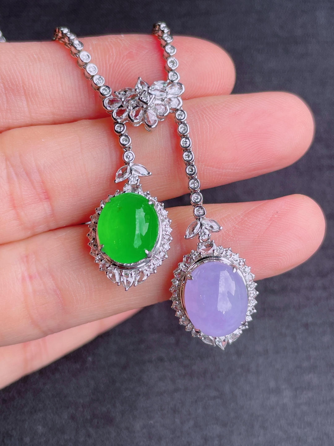 ️绿紫蛋面项链，晶莹剔透，新颖时尚，12-9.5