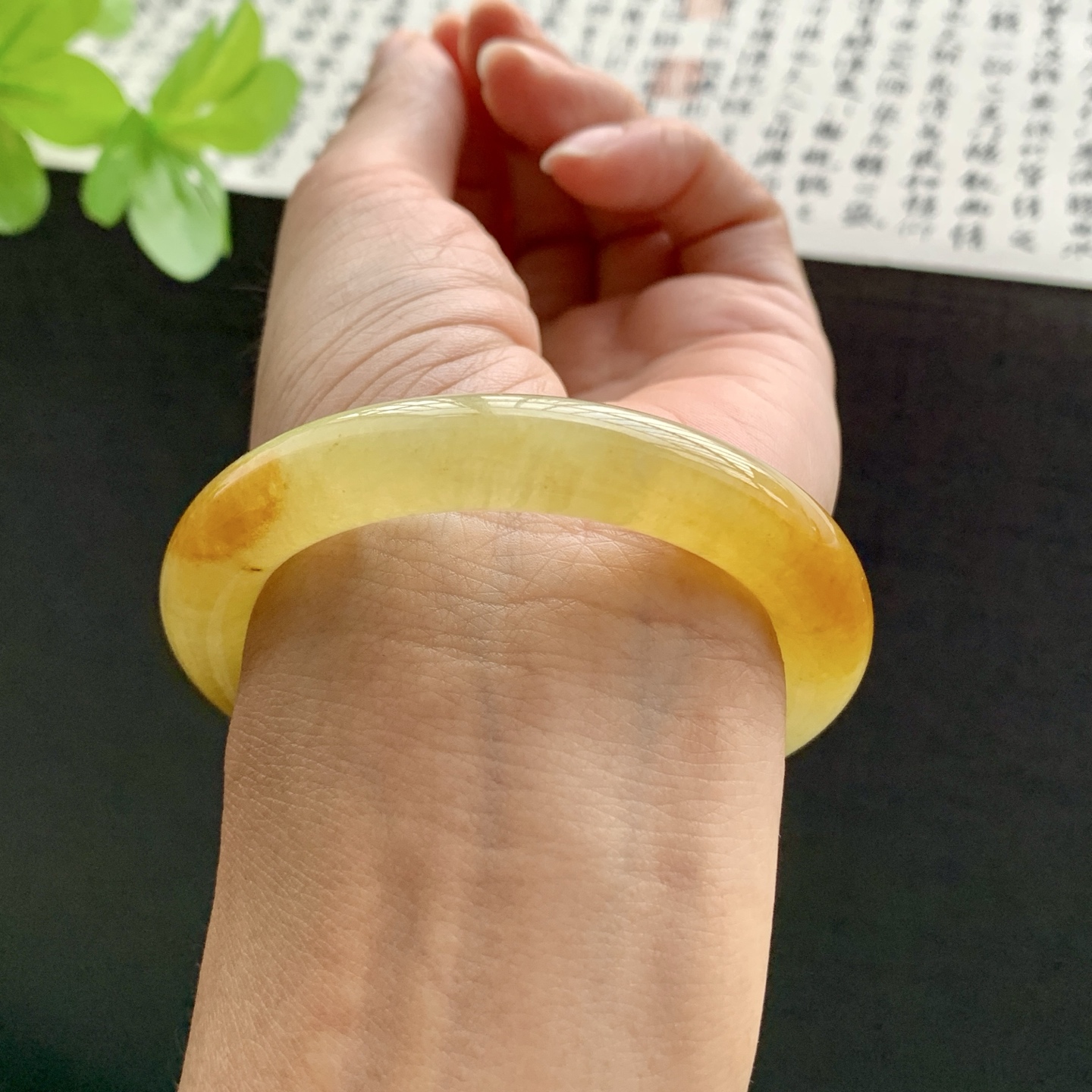 071703SY 50圆条冰黄翡翡翠手镯 50.8-9.8-9.5