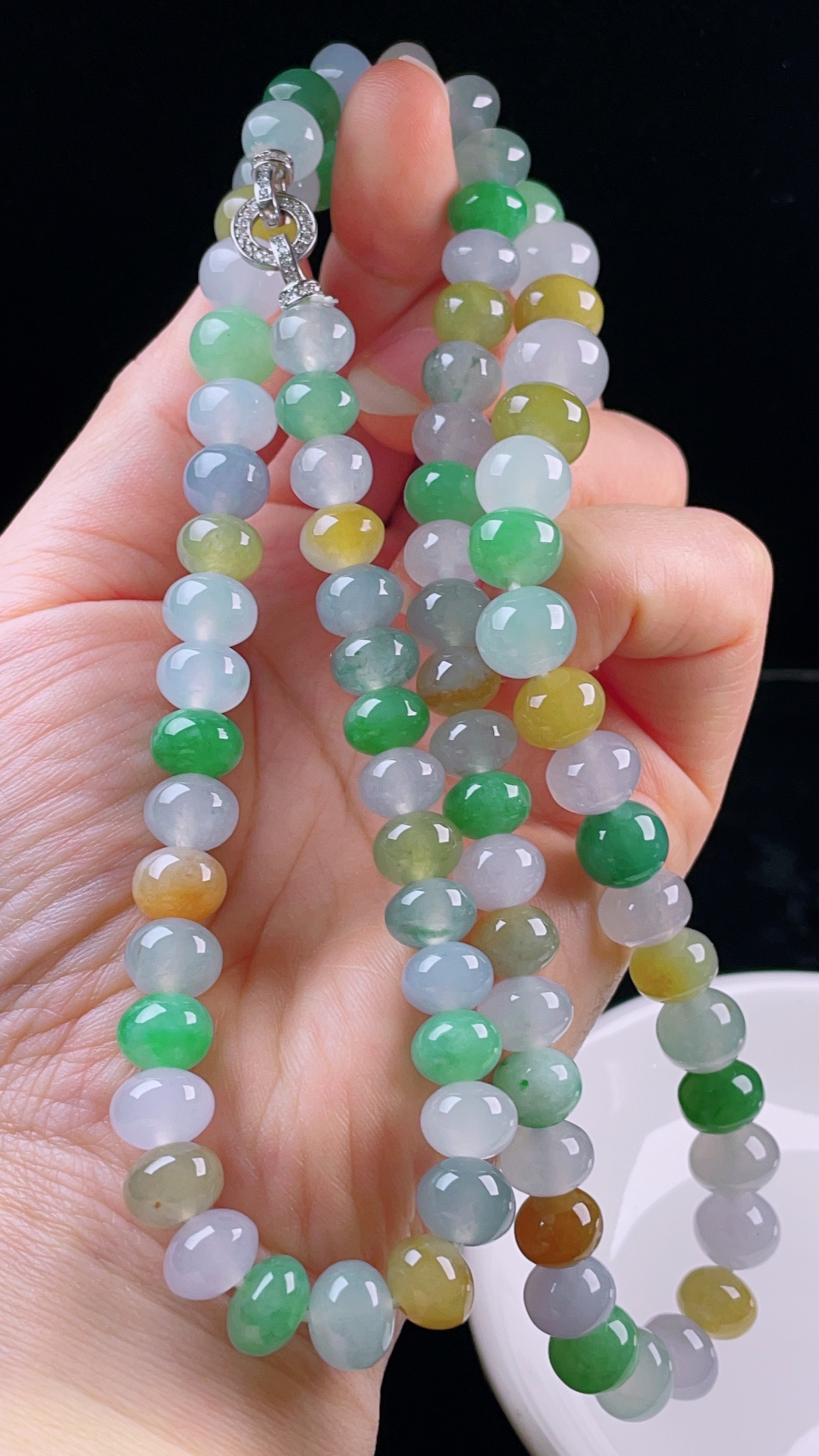️多彩珠链，老种起光，细底通透，尺寸：10.2/7.7mm0716