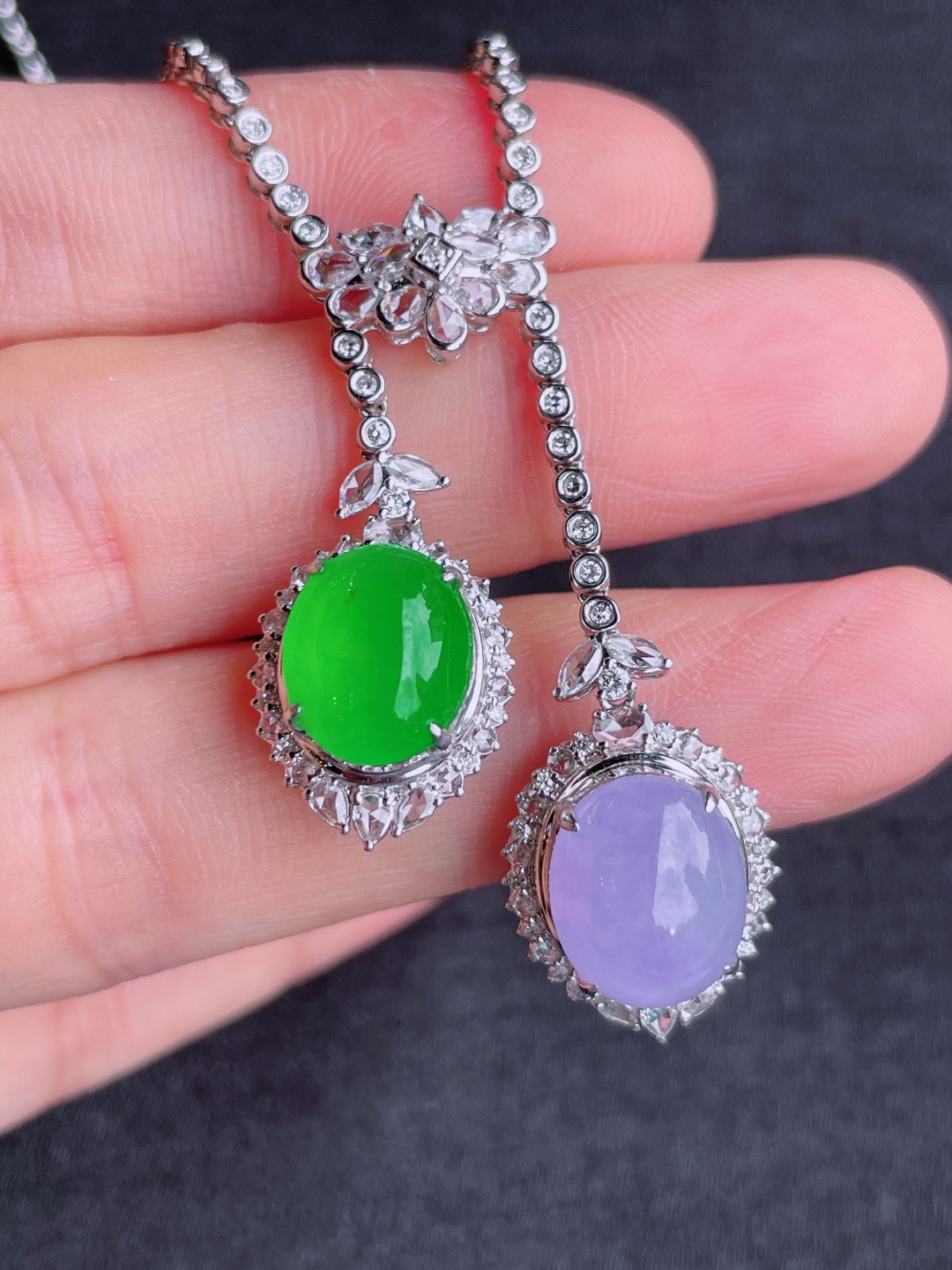 ️绿紫蛋面项链，晶莹剔透，新颖时尚，12-9.5