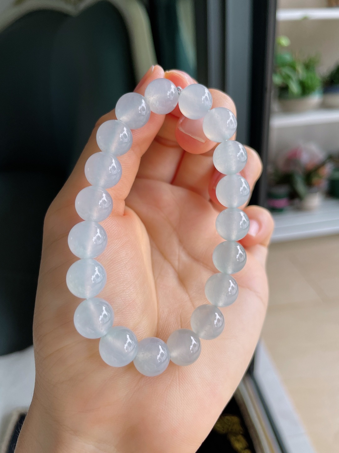 ️，天然翡翠A货，冰种白冰手串，尺寸：10mm。【编4075】