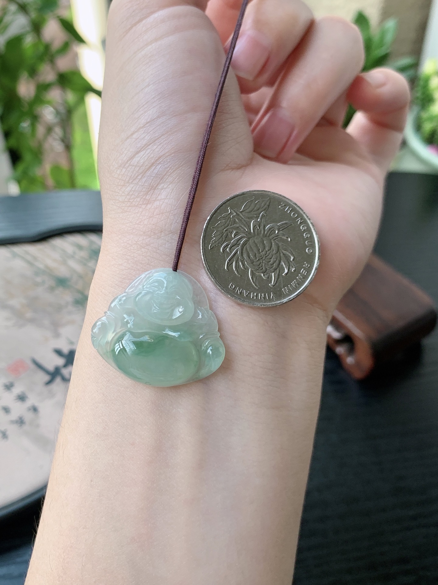 老坑冰种胶感飘蓝花佛公吊坠 裸石尺寸:23.6-27.2-5.3mm